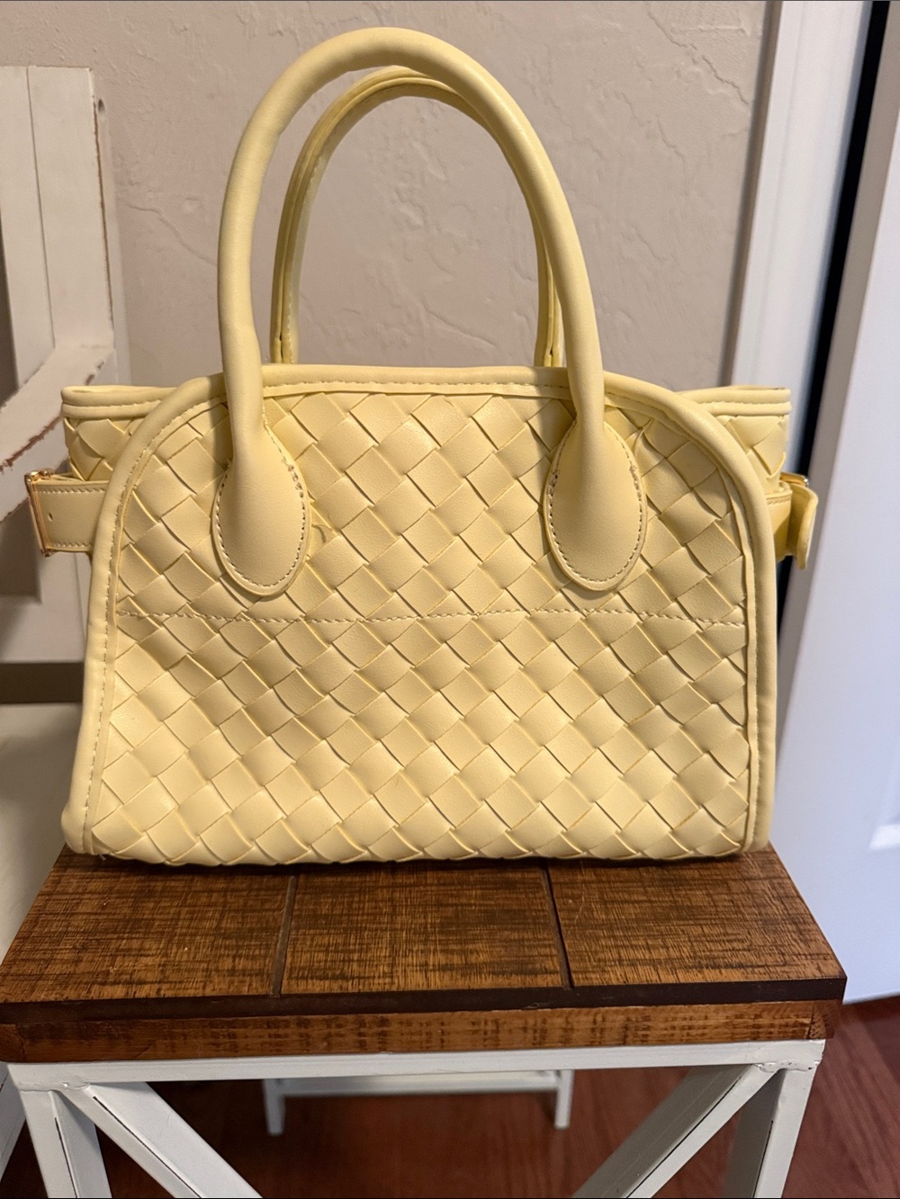 Butter Yellow woven handbag